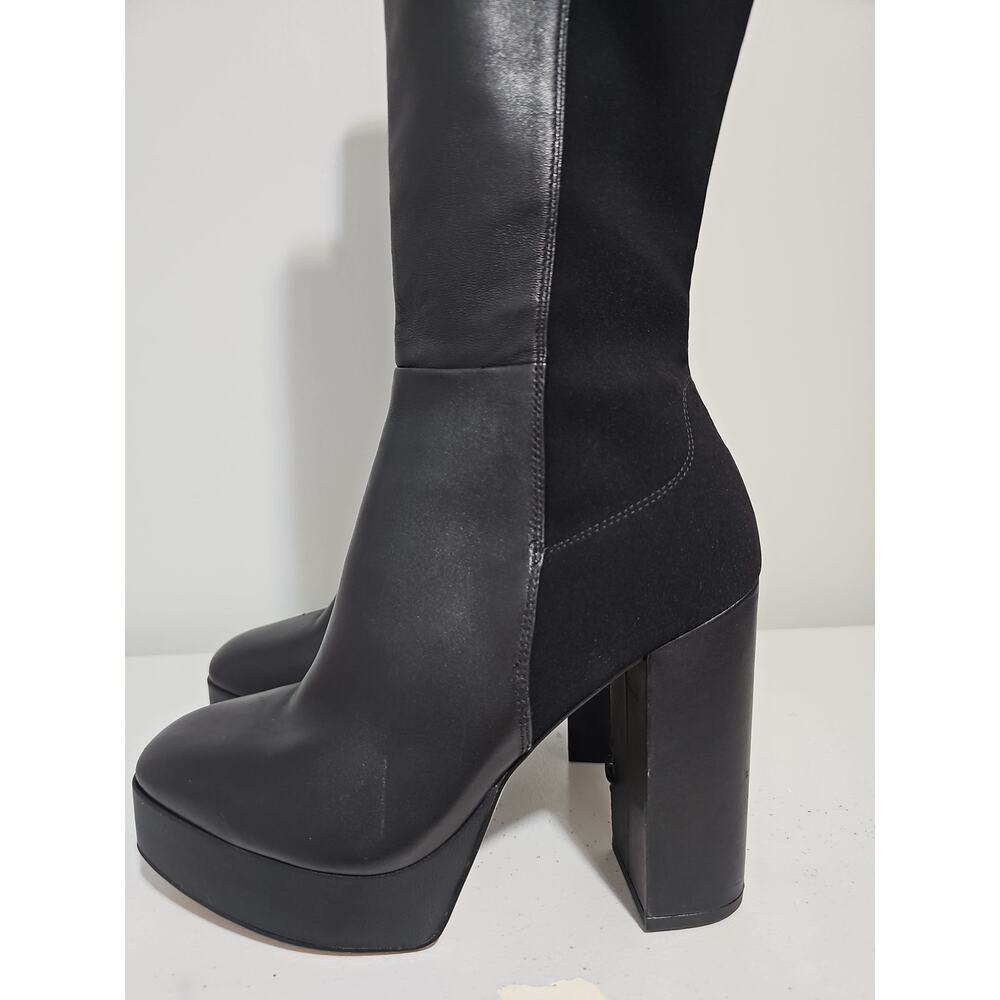 Stuart Weitzman Leather Knee High Boot Womens 9 Black Square Toe Party Platform - Picture 12 of 16